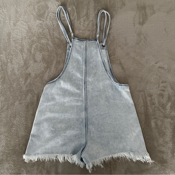 Set of 2 Bundle - Aerie Washed Black & Blue Double Strap Jean Short Overalls XS - Picture 7 of 8